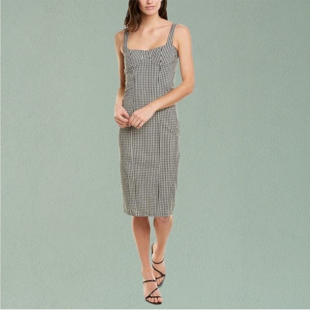Capulet Lola Bustier Gingham Fitted Black White Midi Dress Size XS